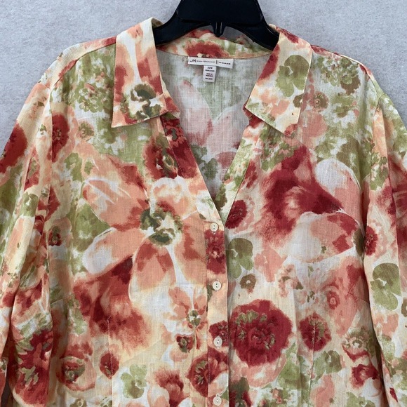 JM Collection 100% Linen Button‎ Shirt Floral Print Blouse 3/4 Sleeve Womens 22W - Picture 3 of 8